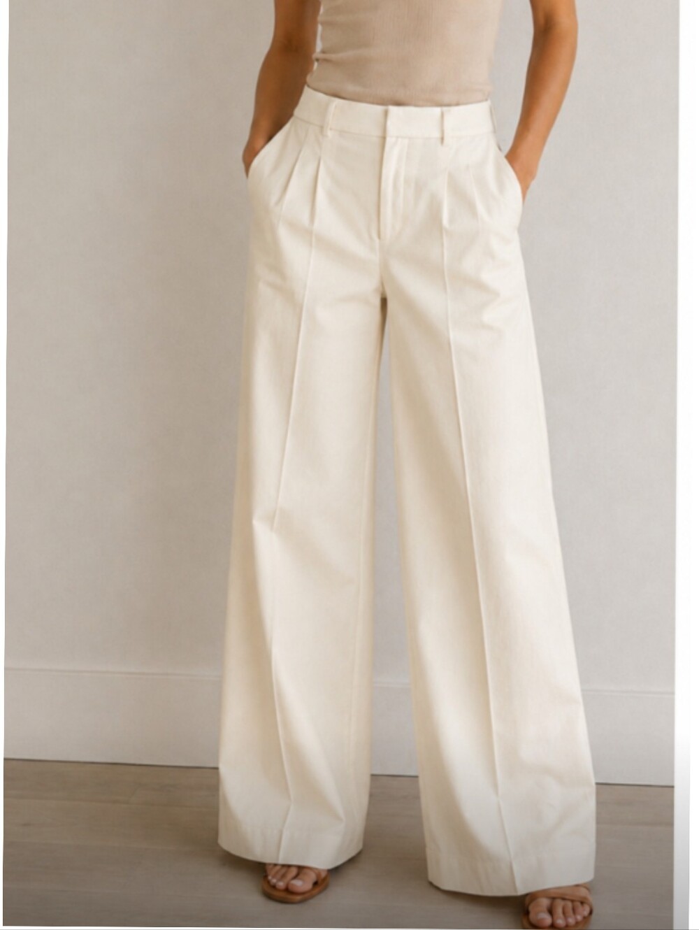 AYR Wide-Leg Pleated High-Rise Pants in White